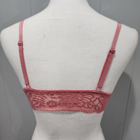 ADRIENNE VITTADINI Pink Rose Lace Removable Pads Bralette Bra Sizes Large - Picture 2 of 5